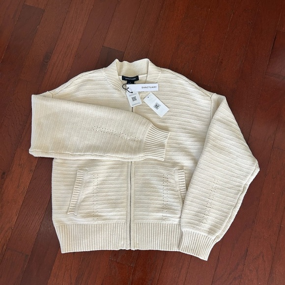 Sanctuary Women's Knit Bomber Jacket full zip cotton blend NWT SZ S CREAM COLOR - Picture 11 of 14